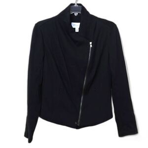 Nordstrom Signature Women's Black Stretch Knit Moto Jacket Blazer Size Large